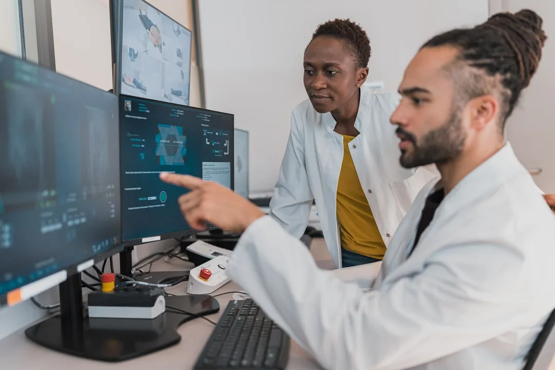A modern healthcare operations team reviewing metrics on a dashboard