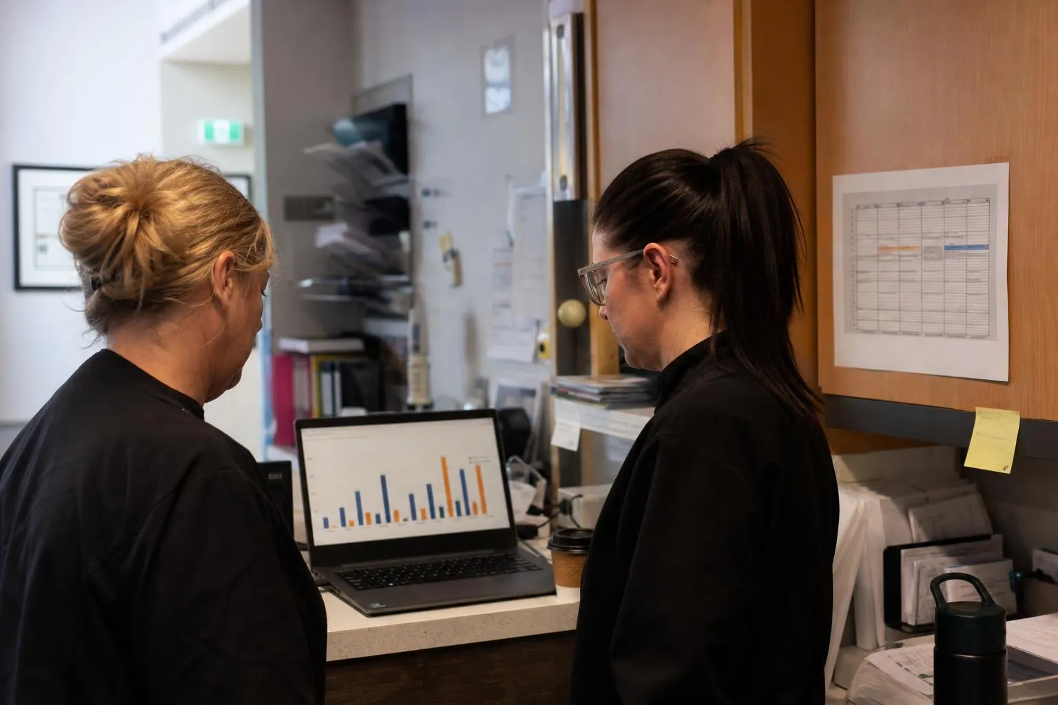 Practice operations lead reviewing call activity across multiple clinic locations